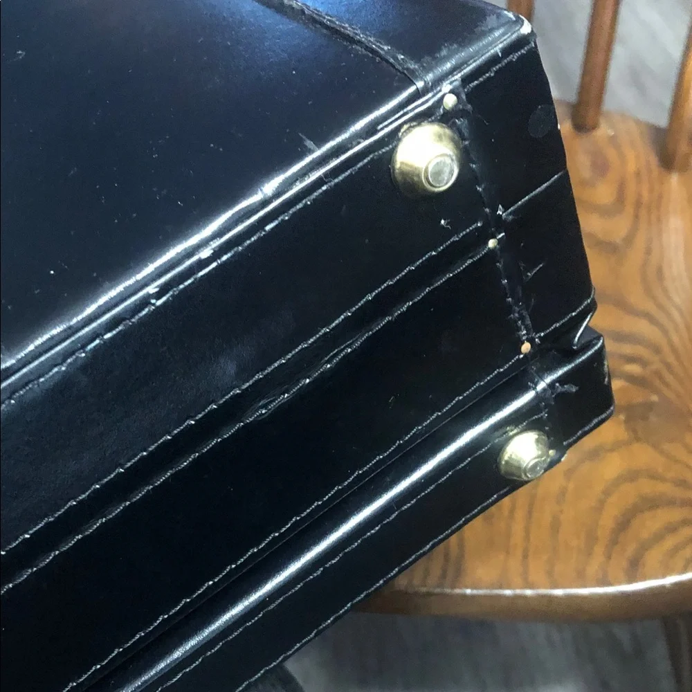Vintage Black Leather Briefcase with Gold Hardware